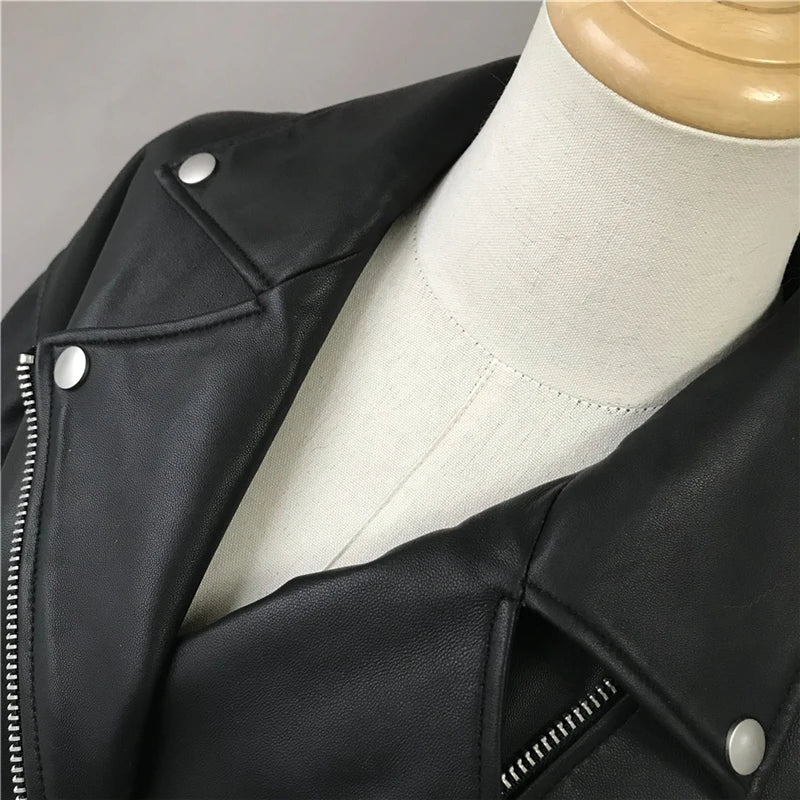 Brando woman's genuine sheepskin leather short style biker jacket.