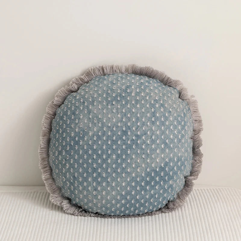 Fringed Cushion cover vintage cotton denim 45x45cm 30cm x 50cm  circle