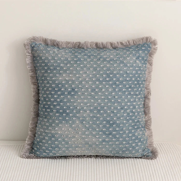 Fringed Cushion cover vintage cotton denim 45x45cm 30cm x 50cm  circle