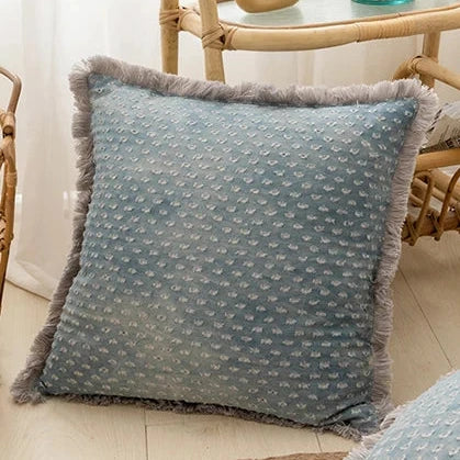 Fringed Cushion cover vintage cotton denim 45x45cm 30cm x 50cm  circle