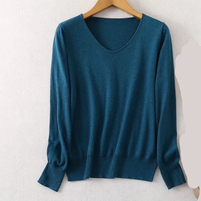 Women Luxurious 85% Silk 15% Cashmere V Neck Long Sleeve Pullover Sweater