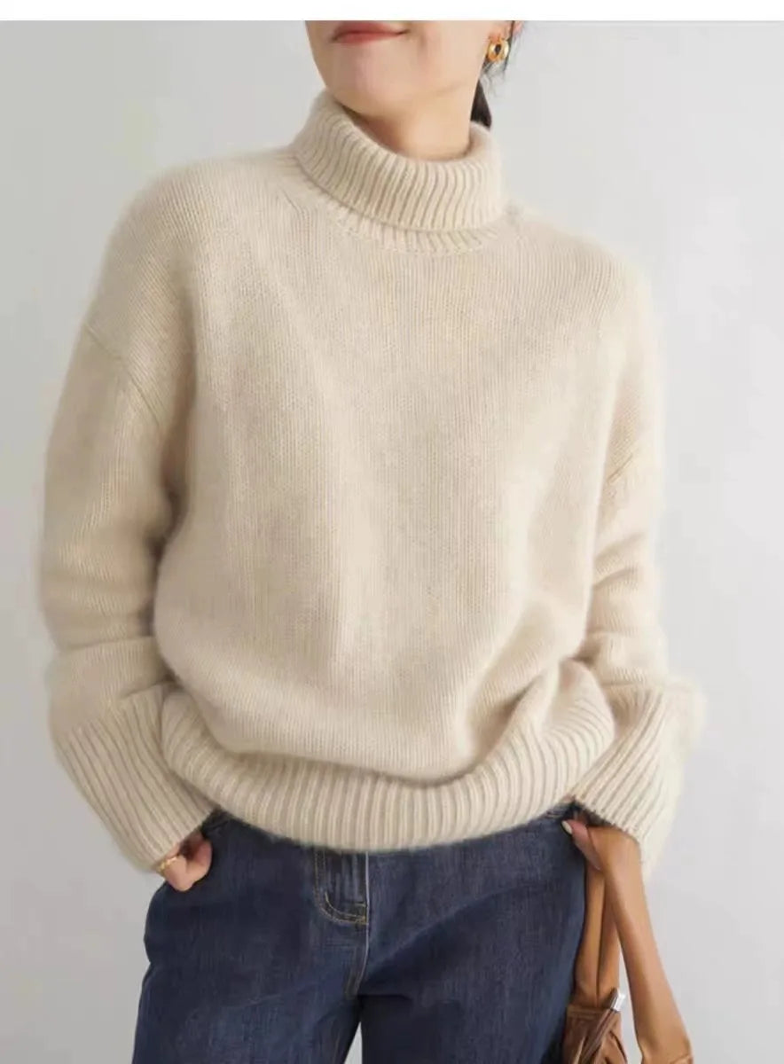 100% pure cashmere turtleneck women's loose sweater / jumper