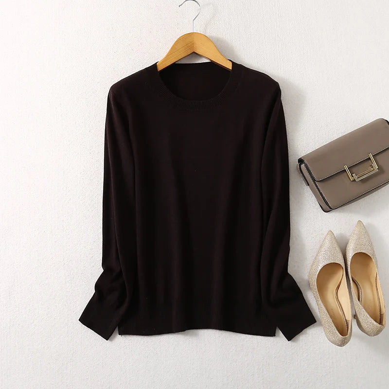 Women luxurious 85% Silk 15% Cashmere Round Neck Long Sleeve Pullover Sweater Top