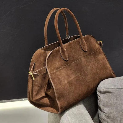 Suede Leather Italian Classic handbag. Genuine Cowhide Leather with hand and shoulder straps. 250x190x180mm 9.84x7.48x7.08" + 300x190x160mm 11.81x 7.48 x 6.30 - Moda-Airneis
