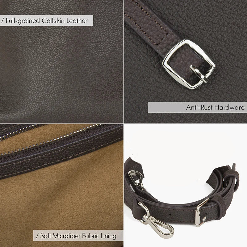 High Quality Full Grained Calfskin Handbag Sliver Buckle with Shoulder Strap