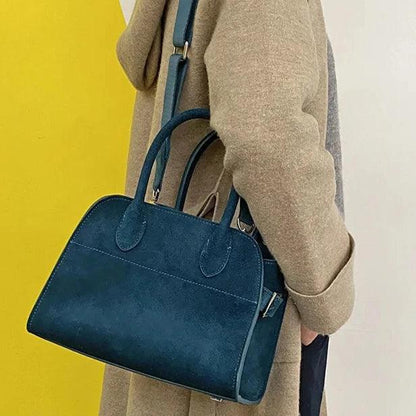 Suede Leather Italian Classic handbag. Genuine Cowhide Leather with hand and shoulder straps. 250x190x180mm 9.84x7.48x7.08" + 300x190x160mm 11.81x 7.48 x 6.30 - Moda-Airneis