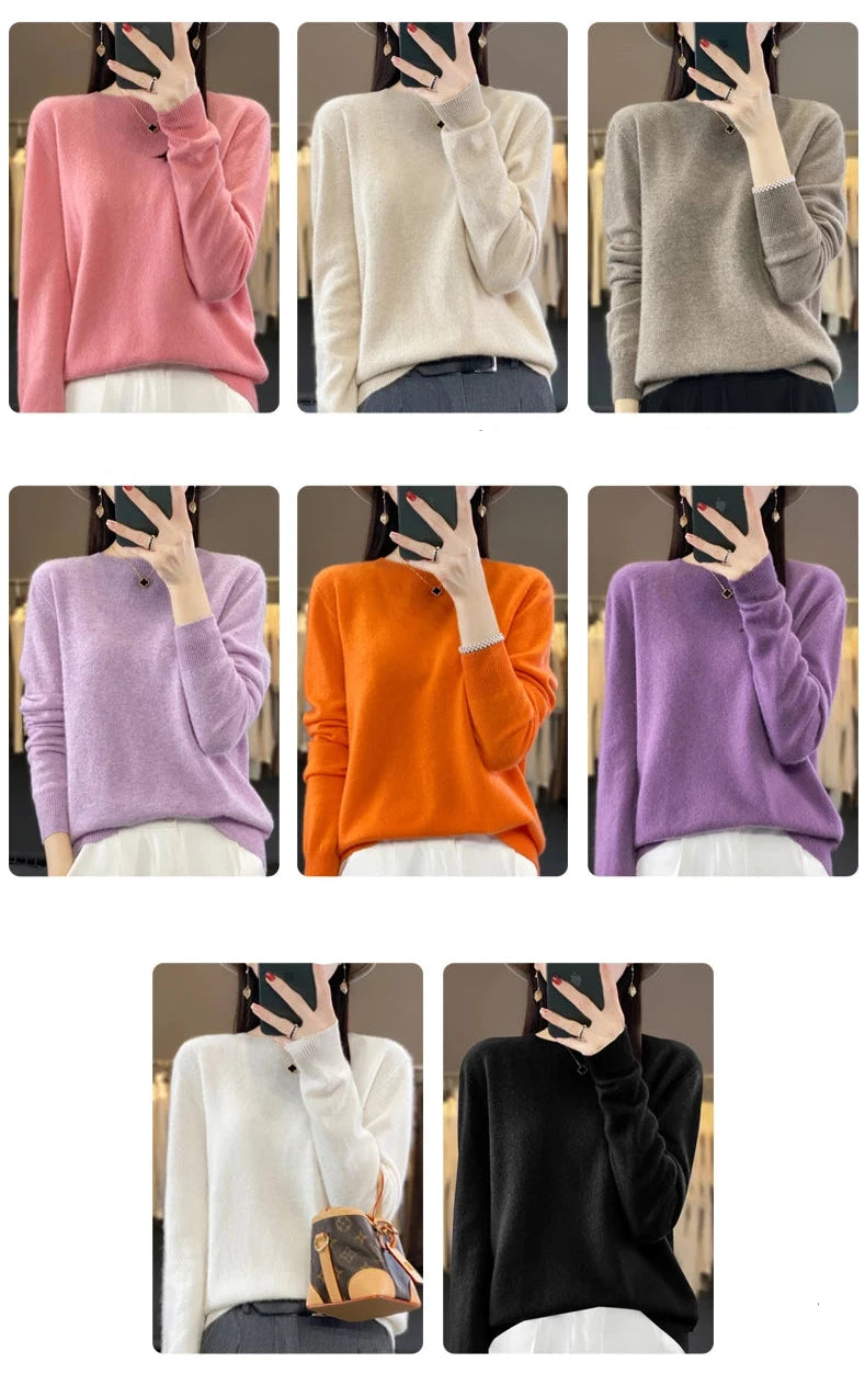 100% Merino wool for luxury soft feel round neck sweater / jumper / pullover