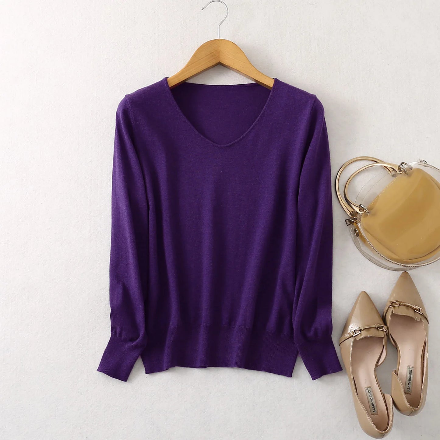 Women Luxurious 85% Silk 15% Cashmere V Neck Long Sleeve Pullover Sweater