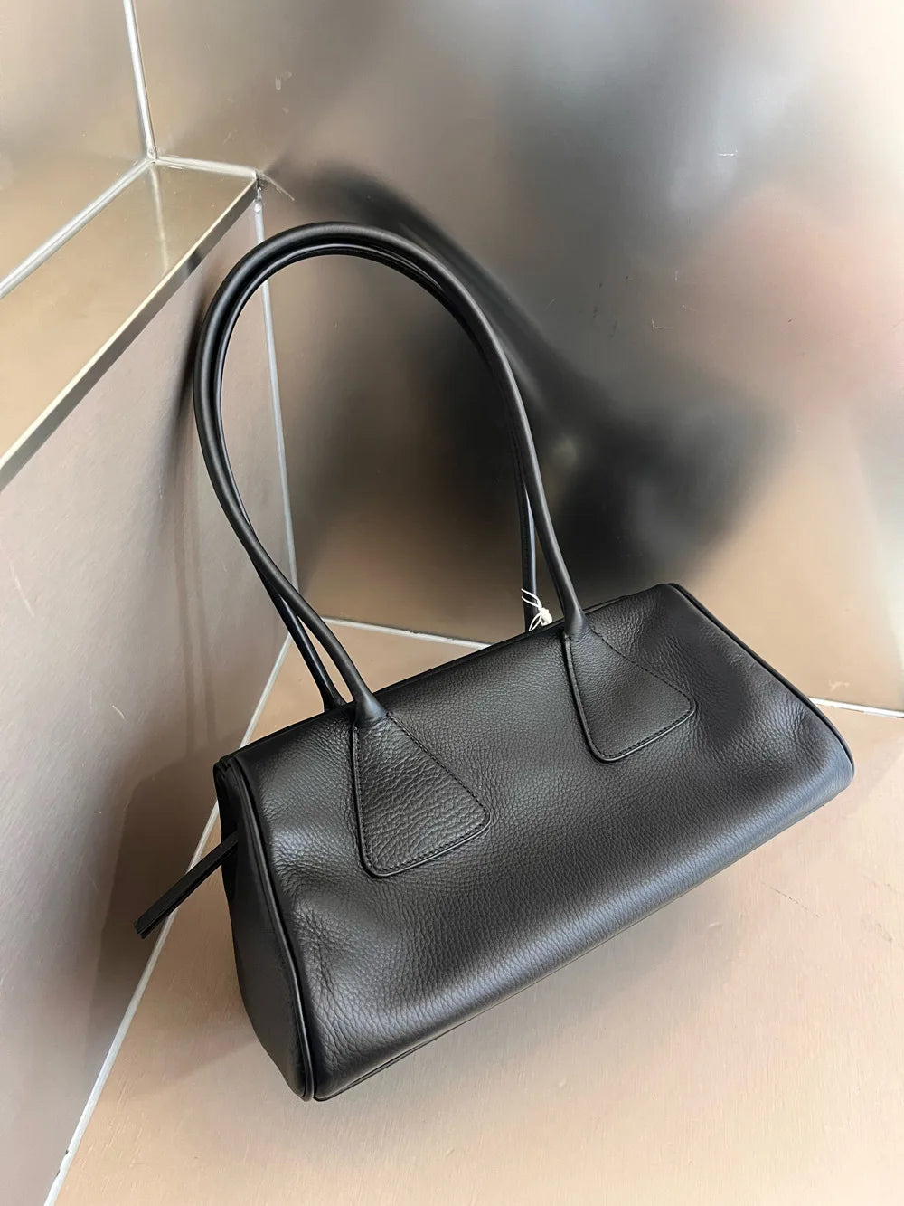 High-grade genuine leather (suede and full grain)  triangular leather handbag   320x150x170mm