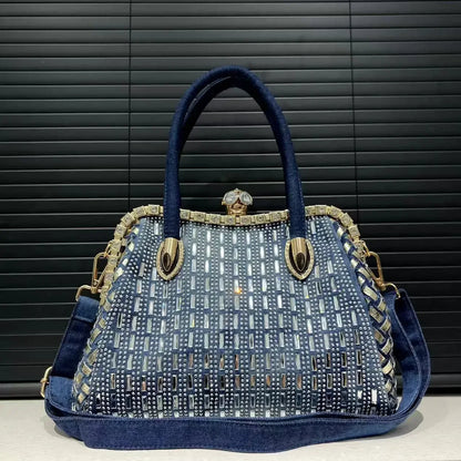 'Eve' Denim and 'diamonds' evening, clubbing or anytime (there are no rules here!) stylish, cute bag. Submit to your inner bling :) - Moda-Airneis