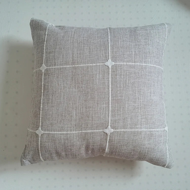 Simple Plaid Cushion Cover Brown Grey Embroidery Stripe 45x45cm 60x60cm Cotton Linen Pillow Cover Home Decoration Living Room