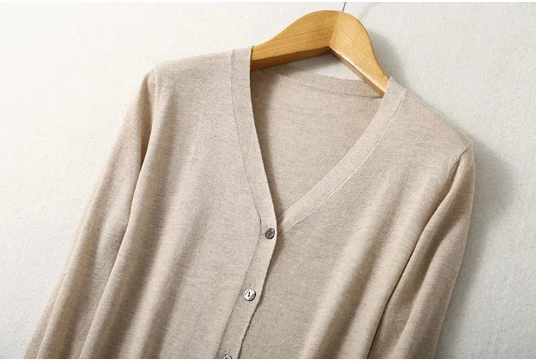 Lightweight Sweater in beautiful Mulberry Silk, Cashmere & cotton Blend V Neck Buttons Down Long Sleeve Knit Cardigan Top