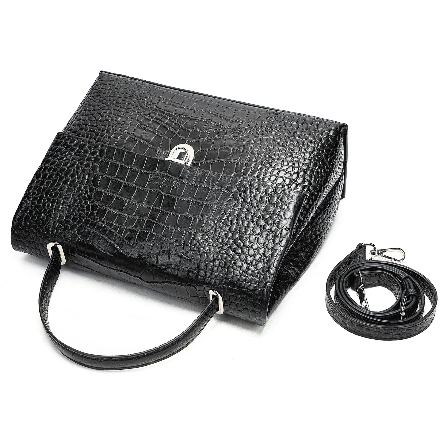 High-grade Leather Women's Luxury Crocodile Pattern Handbag 31.5cm