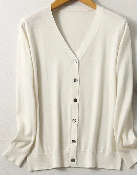 Lightweight Sweater in beautiful Mulberry Silk, Cashmere & cotton Blend V Neck Buttons Down Long Sleeve Knit Cardigan Top