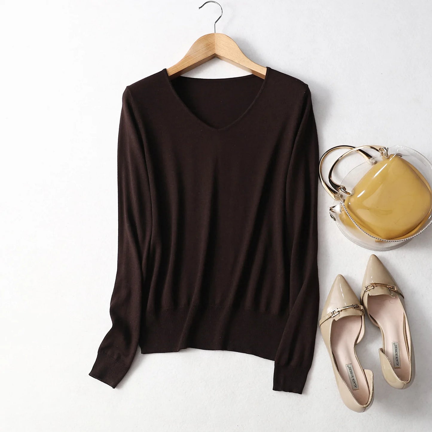 Women Luxurious 85% Silk 15% Cashmere V Neck Long Sleeve Pullover Sweater