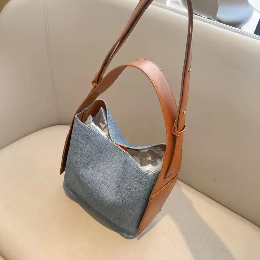 High Quality Genuine Leather Bucket Tote Handbag Purse