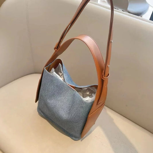 High Quality Genuine Leather Bucket Tote Handbag Purse