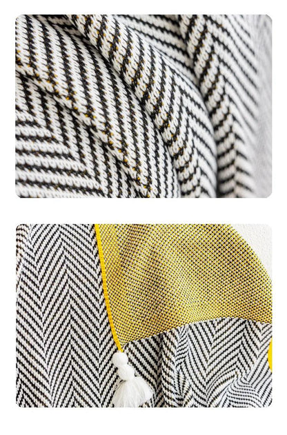 Blanket Diagonal Stripe Knitted Throw Tassel corners 130cm x 150cm  51.2" x 59" - Moda-Airneis