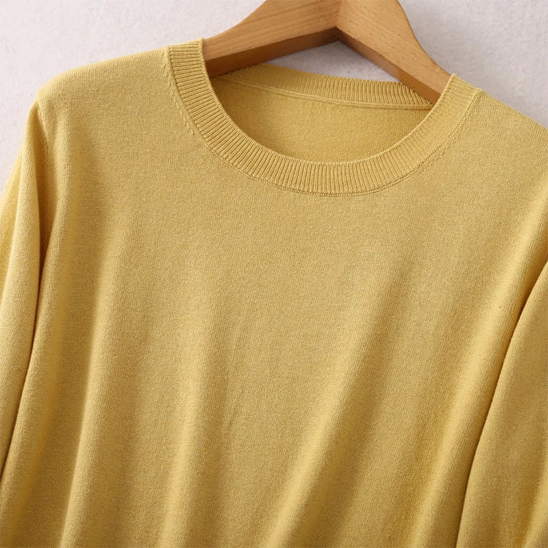 Women luxurious 85% Silk 15% Cashmere Round Neck Long Sleeve Pullover Sweater Top