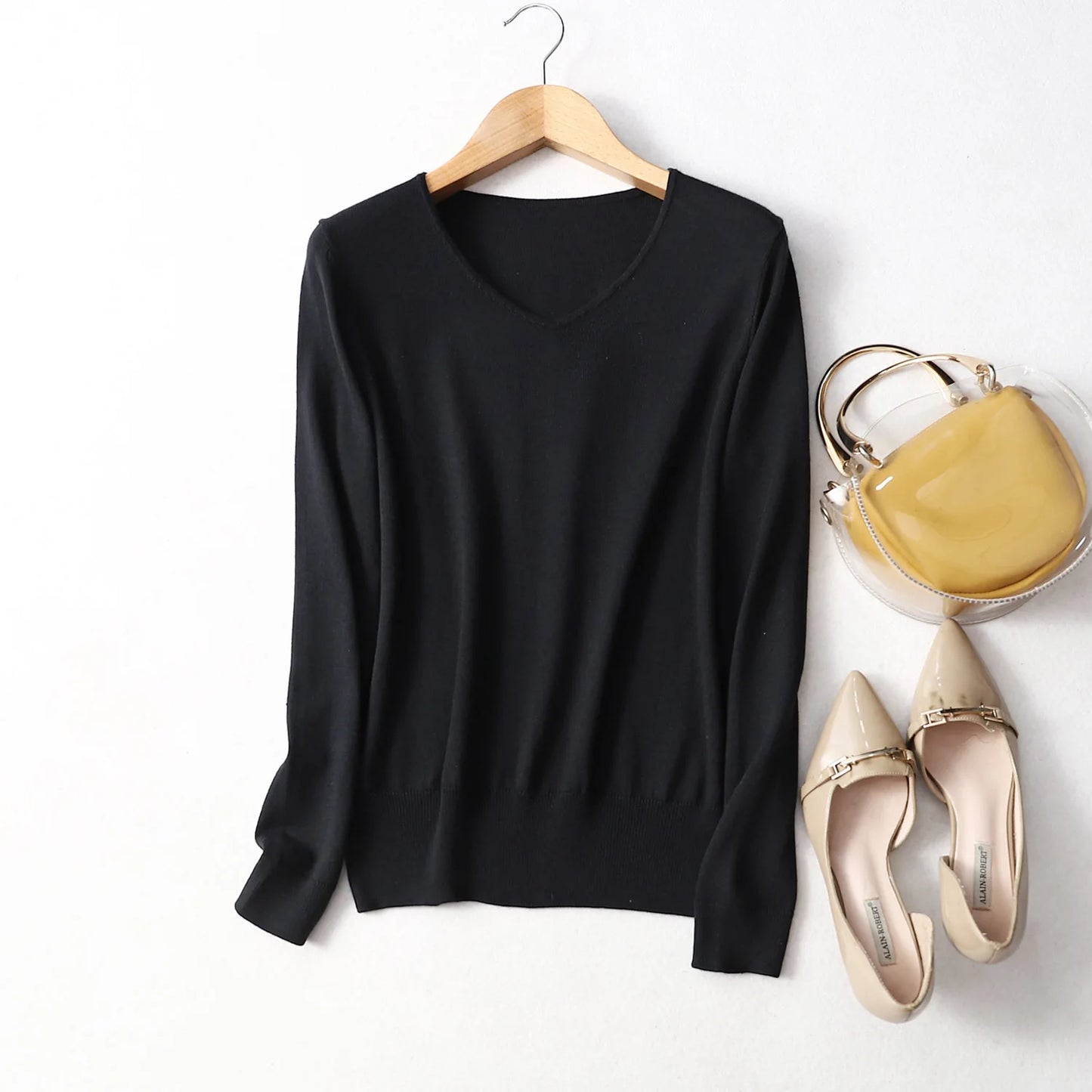 Women Luxurious 85% Silk 15% Cashmere V Neck Long Sleeve Pullover Sweater