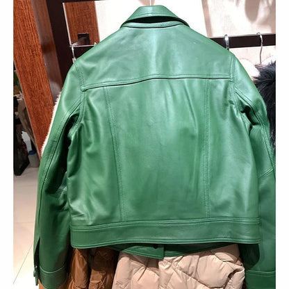 Short beautifly soft and luxurious Real Sheepskin Leather Jackets Chic Lapel Single-breasted - Moda-Airneis