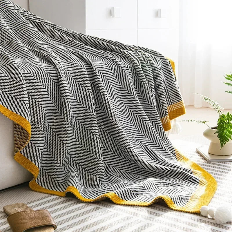 Blanket Diagonal Stripe Knitted Throw Tassel corners 130cm x 150cm  51.2" x 59"