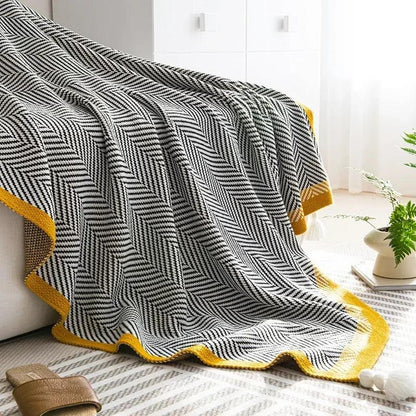 Blanket Diagonal Stripe Knitted Throw Tassel corners 130cm x 150cm  51.2" x 59" - Moda-Airneis