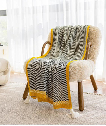 Blanket Diagonal Stripe Knitted Throw Tassel corners 130cm x 150cm  51.2" x 59" - Moda-Airneis