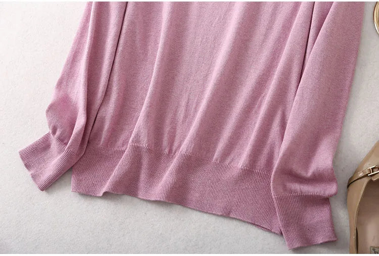 Women Luxurious 85% Silk 15% Cashmere V Neck Long Sleeve Pullover Sweater