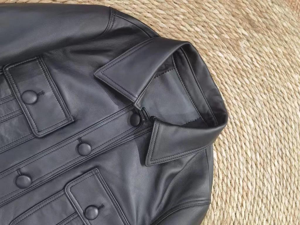 Short beautifly soft and luxurious Real Sheepskin Leather Jackets Chic Lapel Single-breasted - Moda-Airneis