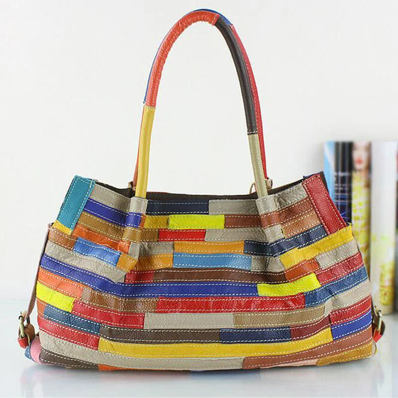 Luxury Genuine high quality leather patchwork tote bag  3 colourways, 2 sizes