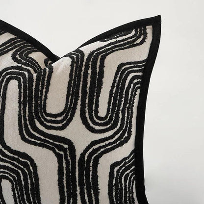 Beige Black Luxury Cushion Cover Retro Chenille Jacquard Pillow Cover 18" x 18" 45cm x 45cm - Moda-Airneis