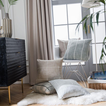 Simple Plaid Cushion Cover Brown Grey Embroidery Stripe 45x45cm 60x60cm Cotton Linen Pillow Cover Home Decoration Living Room - Moda-Airneis