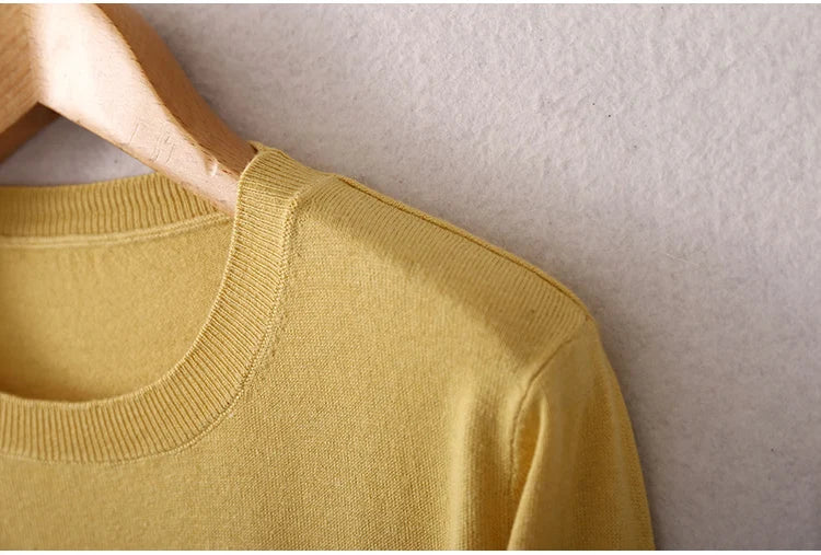 Women luxurious 85% Silk 15% Cashmere Round Neck Long Sleeve Pullover Sweater Top