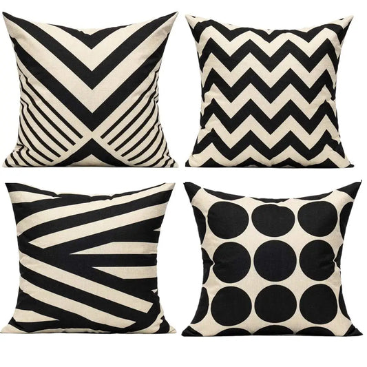 Black round triangle striped cotton/linen cushion covers 15.7" 40cm  19.6" 50cm  23.6" 60cm