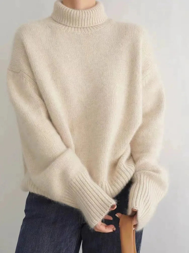 100% pure cashmere turtleneck women's loose sweater / jumper