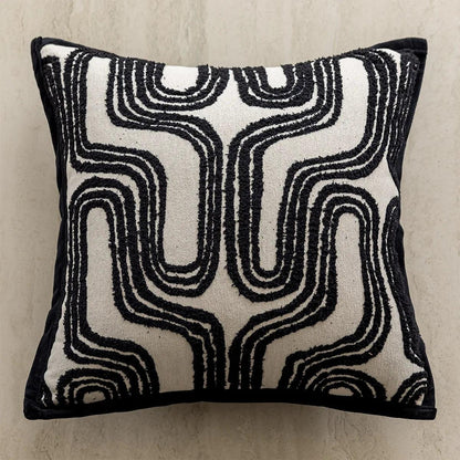 Beige Black Luxury Cushion Cover Retro Chenille Jacquard Pillow Cover 18" x 18" 45cm x 45cm - Moda-Airneis