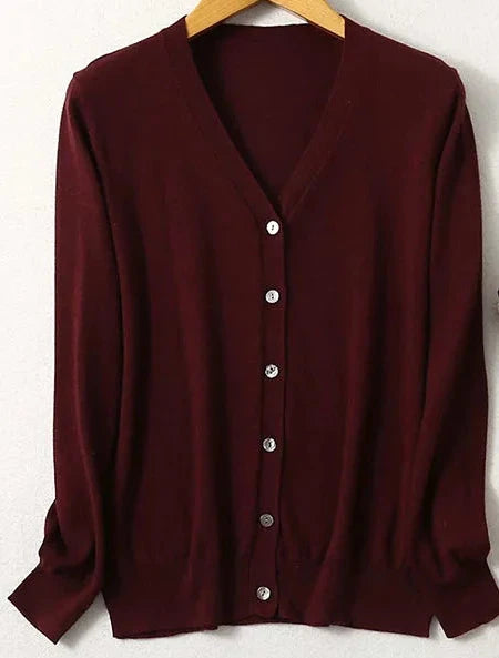 Lightweight Sweater in beautiful Mulberry Silk, Cashmere & cotton Blend V Neck Buttons Down Long Sleeve Knit Cardigan Top