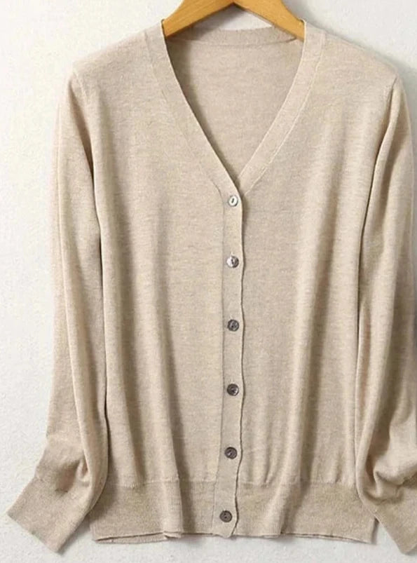 Lightweight Sweater in beautiful Mulberry Silk, Cashmere & cotton Blend V Neck Buttons Down Long Sleeve Knit Cardigan Top