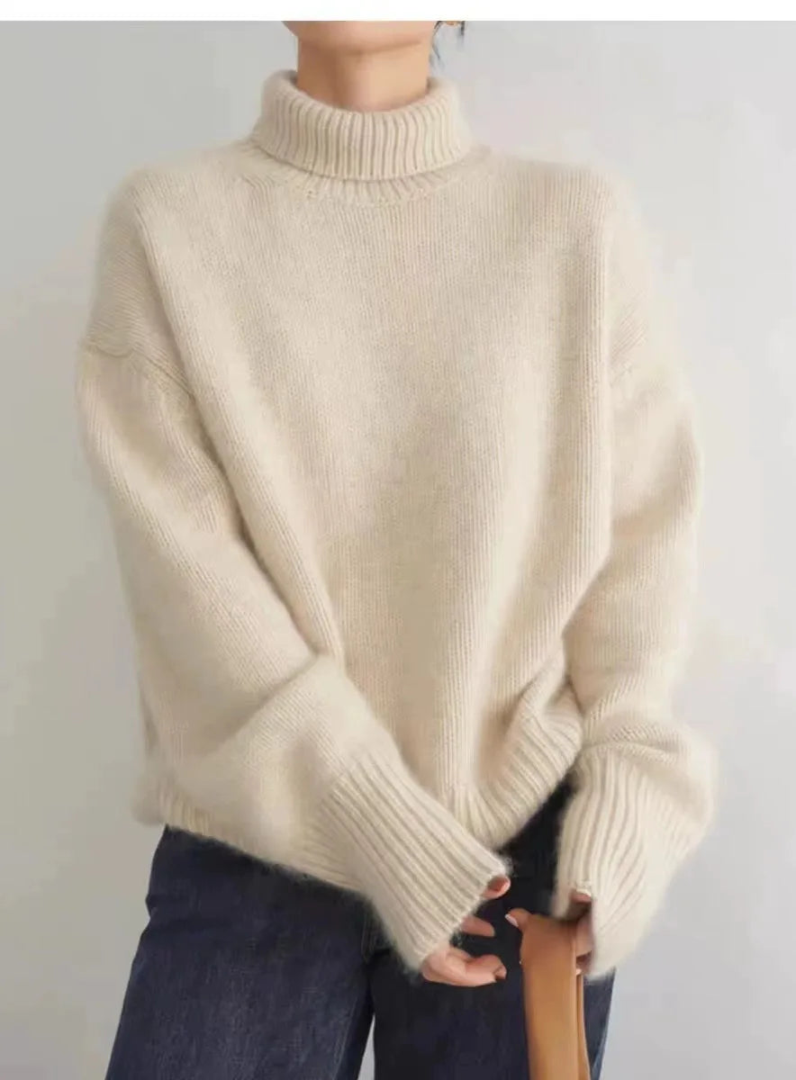 100% pure cashmere turtleneck women's loose sweater / jumper