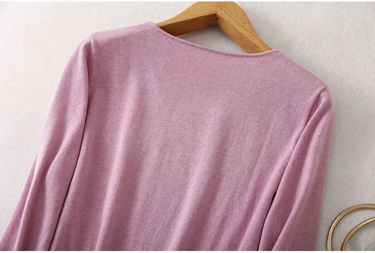 Women Luxurious 85% Silk 15% Cashmere V Neck Long Sleeve Pullover Sweater