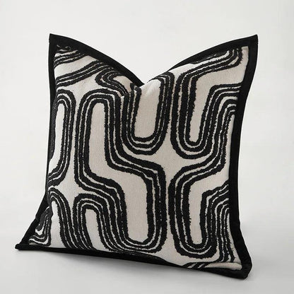 Beige Black Luxury Cushion Cover Retro Chenille Jacquard Pillow Cover 18" x 18" 45cm x 45cm - Moda-Airneis