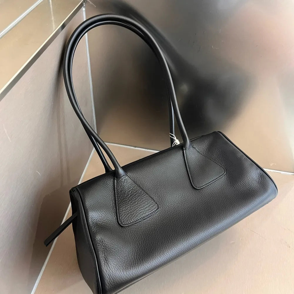 High-grade genuine leather (suede and full grain)  triangular leather handbag   320x150x170mm