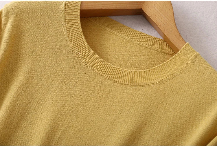 Women luxurious 85% Silk 15% Cashmere Round Neck Long Sleeve Pullover Sweater Top