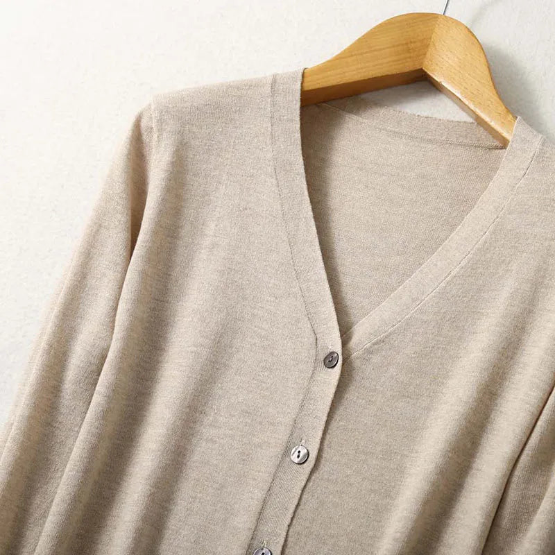 Lightweight Sweater in beautiful Mulberry Silk, Cashmere & cotton Blend V Neck Buttons Down Long Sleeve Knit Cardigan Top