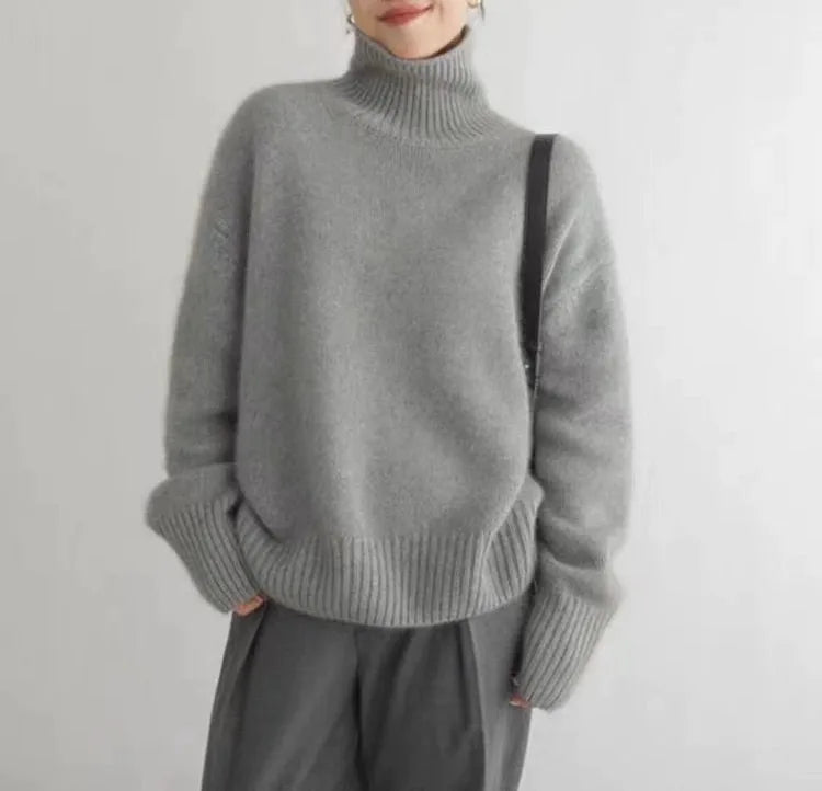 100% pure cashmere turtleneck women's loose sweater / jumper