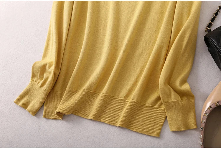 Women luxurious 85% Silk 15% Cashmere Round Neck Long Sleeve Pullover Sweater Top