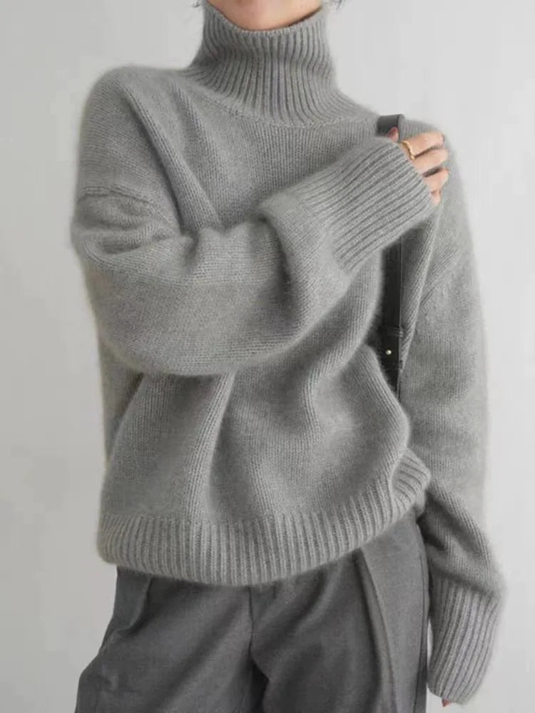 100% pure cashmere turtleneck women's loose sweater / jumper