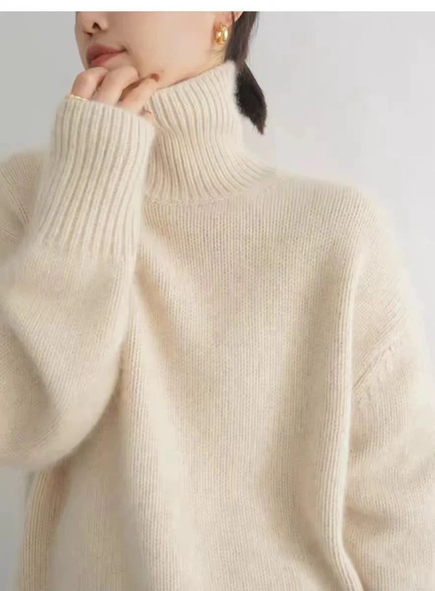 100% pure cashmere turtleneck women's loose sweater / jumper