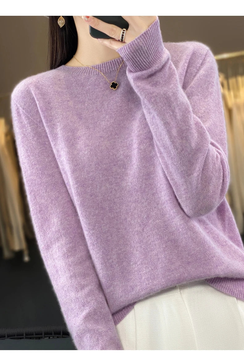 100% Merino wool for luxury soft feel round neck sweater / jumper / pullover